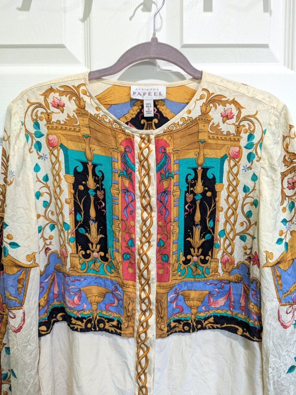 Vintage Adrianna Papell Scarf Print Silk Blouse - Picture 4 of 7